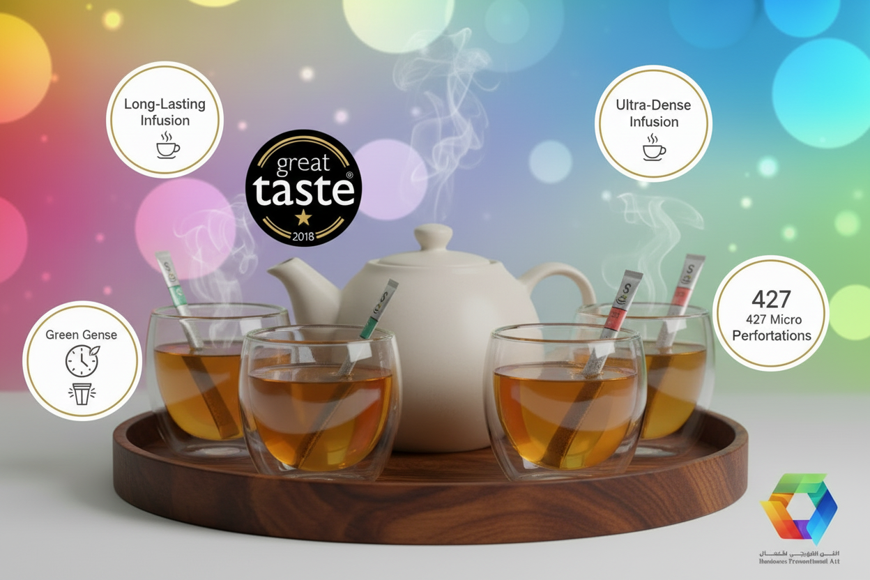 Sticksology tea sticks infusing in a teapot surrounded by glass cups – premium tea corner shop display