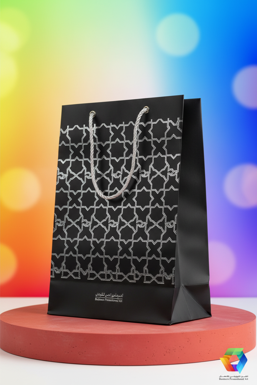 Black Silver Pattern Gift Bag - 3/4 Angle