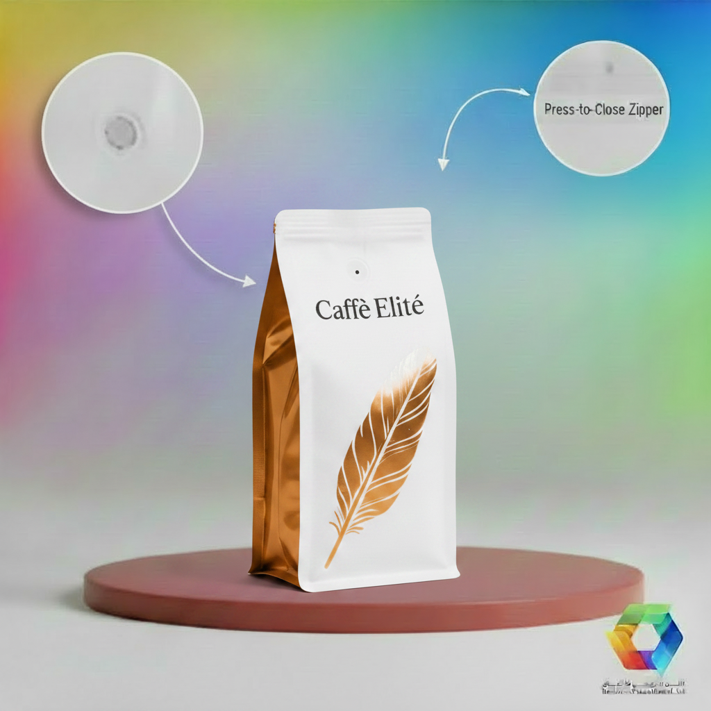 Caffè Elité Gold Feather Bag on BPA Template