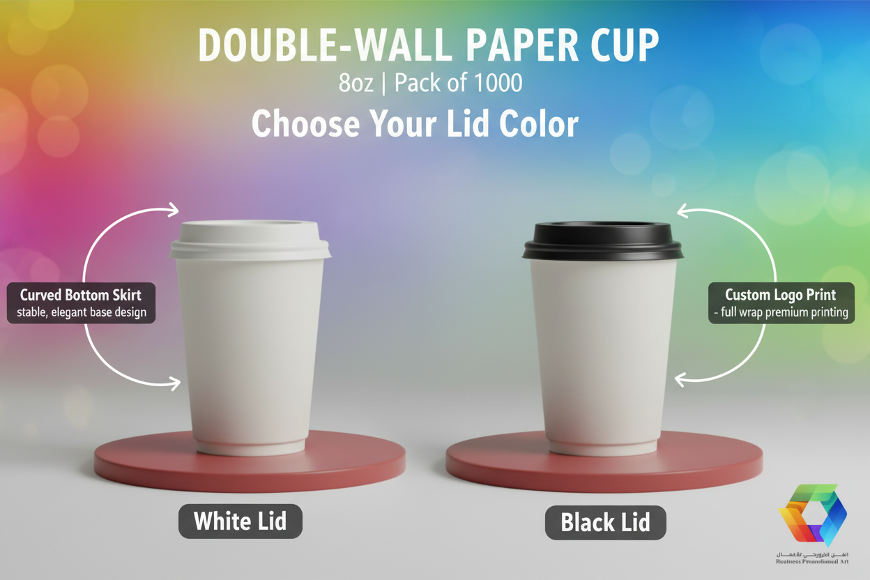 Double-Wall Cup – White & Black Lid Options