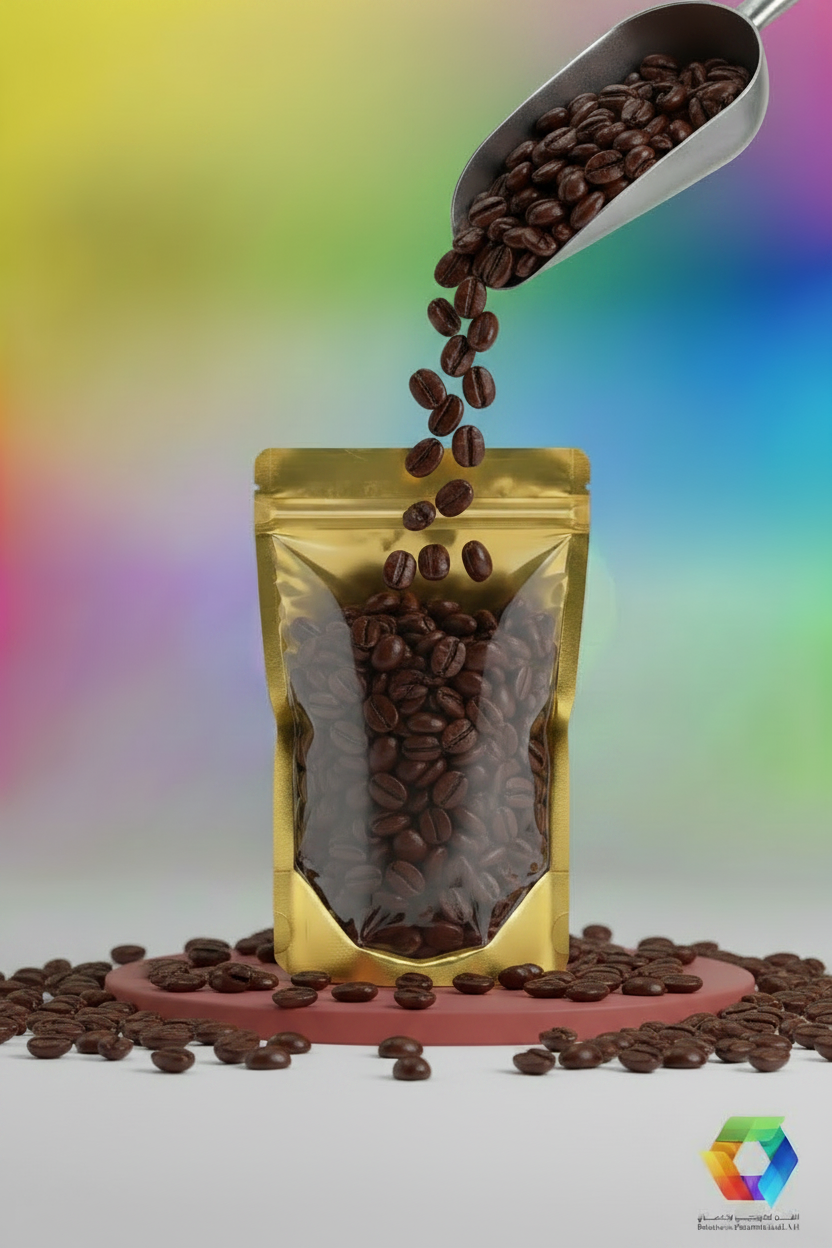 Golden Doypack Realistic Coffee Beans