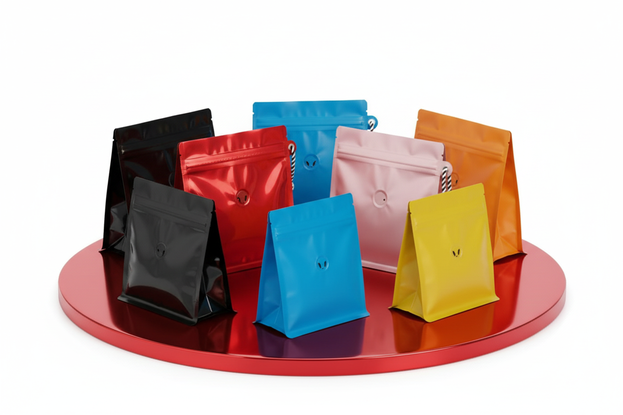 Mini pouch bags collection on red platform